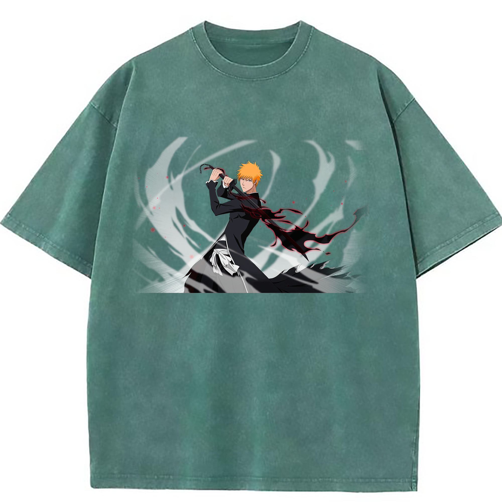 （画像用） ブリーチ 黒崎一護（くろさき いちご）BLEACH Kurosaki Ichigo 綿100% ヴィンテージ風 半袖Tシャツ（フロントプリント）